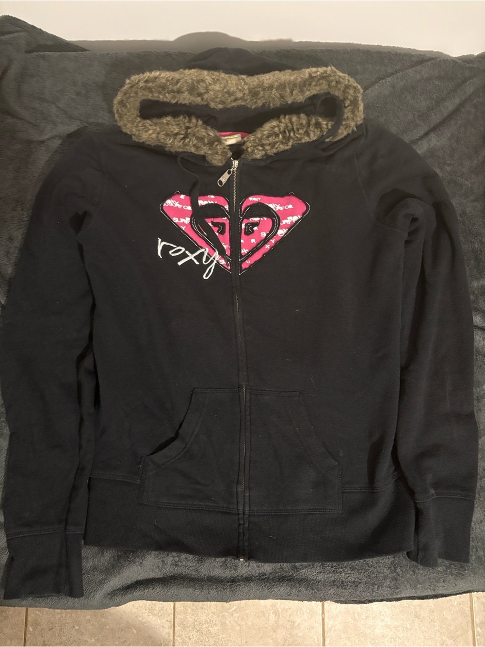Roxy black faux fur zip up